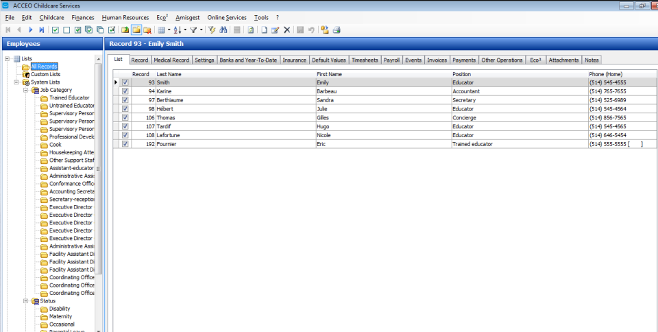 screenshot of ACCEO Childcare Services